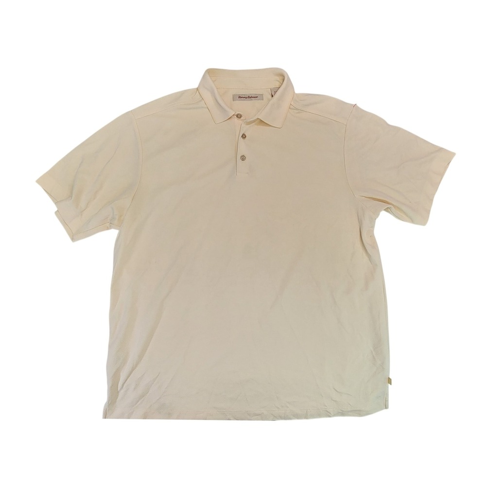 Tommy Bahama Polo Shirt Mens XL Beige Short Sleeve Collared Casual Golf Beach
